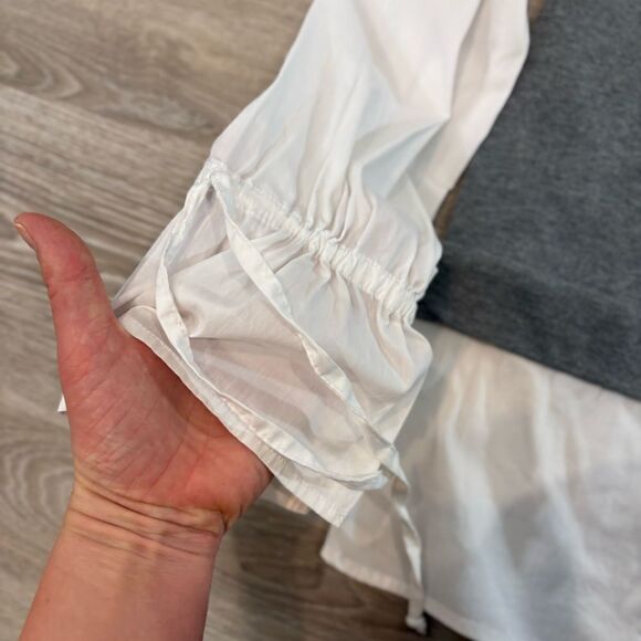 Dalia Womens Long Sleeve Blouse Layered Look Size Large  Grey White sz S - Picture 3 of 9